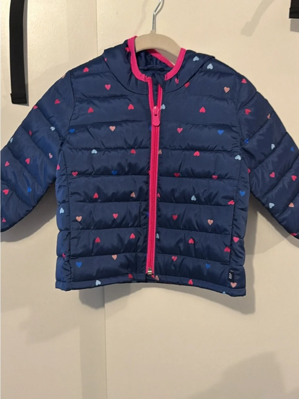 GAP Baby Navy Puffer Jacket with Pink Trim